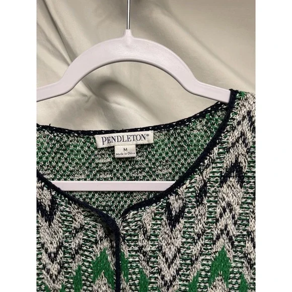 Vintage Pendleton Silk Cotton Cardigan M Chevron Grandpacore Heritage Luxury - Picture 5 of 8